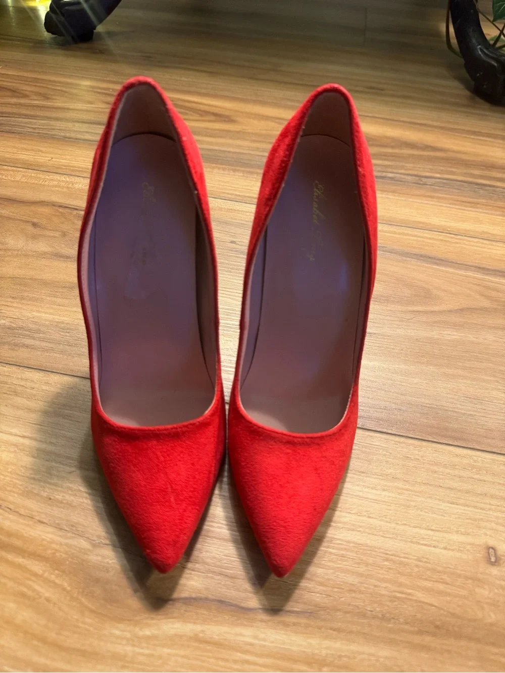 Red Pointed-Toe Faux Suede Stiletto Heels